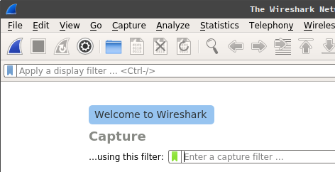 Pantalla inicial de Wireshark