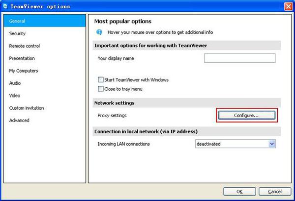 Opcions del servidor intermediari de TeamViewer a la captura original