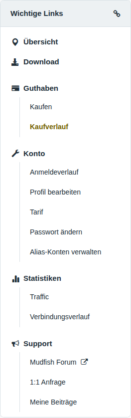 Menü zur Kaufhistorie