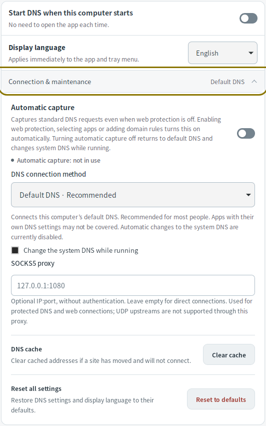 DNS cache and reset — Mudfish DNS 0.1.3 (Linux)