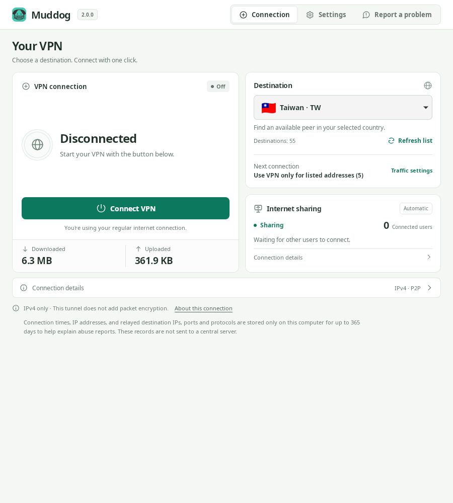 VPN connection — Muddog 2.0.0 (Linux)