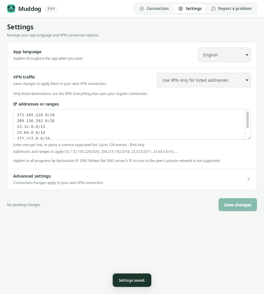Settings — Muddog 2.0.0 (Linux)