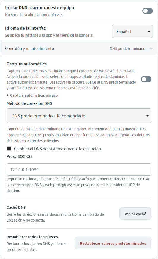 Caché DNS y restablecimiento — Mudfish DNS 0.1.3 (Linux)