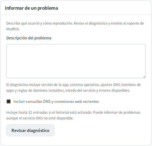 Formulario de informe de problemas — Mudfish DNS 0.1.3 (Linux)
