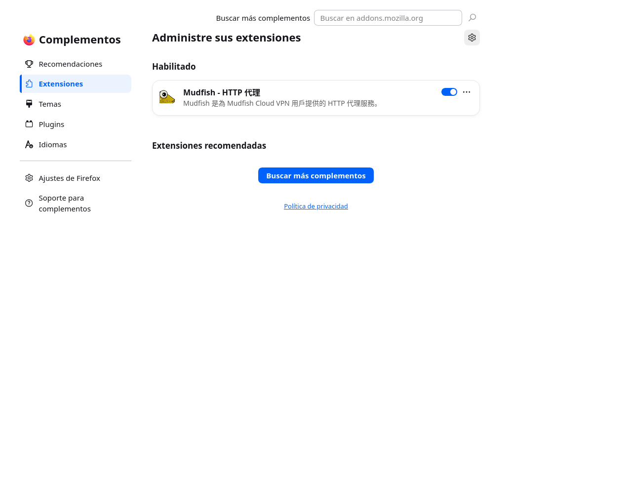 Gestión de extensiones en Firefox