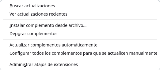 Instalación del complemento desde un archivo XPI