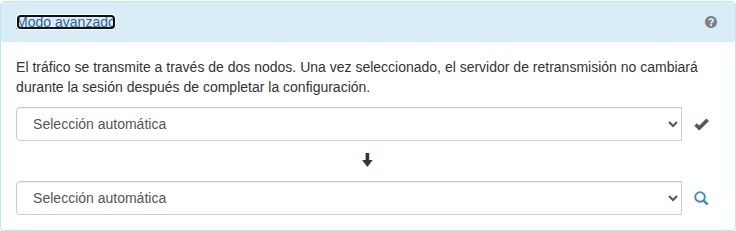 Selección de dos nodos en modo avanzado