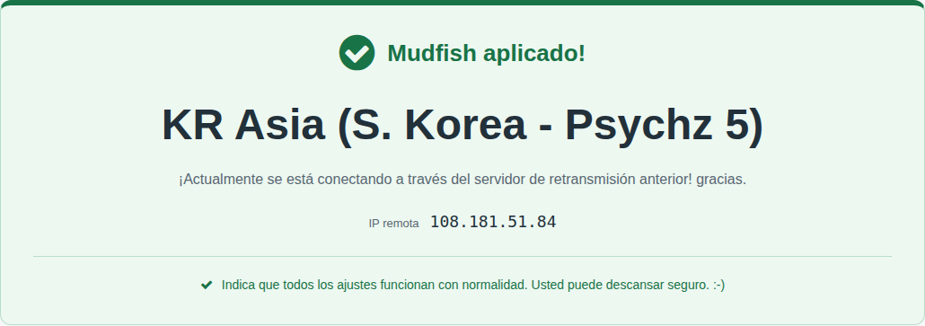 MyIP confirma que Mudfish está funcionando