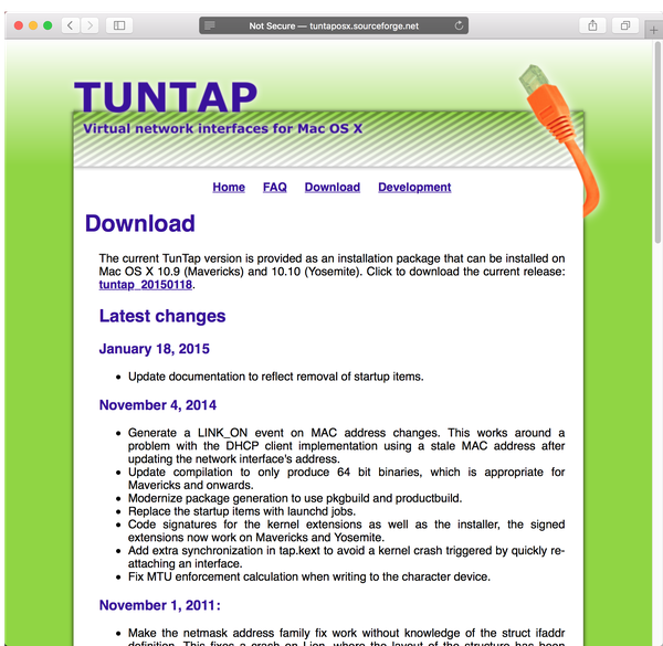 اطلاعات درایور TAP در Mac OS X
