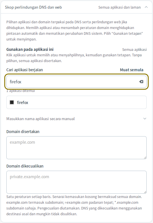 Skop aplikasi dan domain — Mudfish DNS 0.1.3 (Linux)