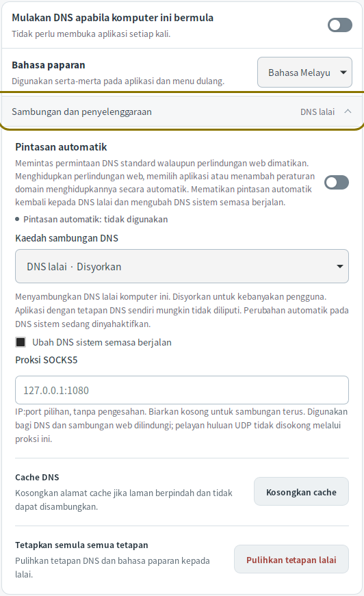 Cache DNS dan tetapan semula — Mudfish DNS 0.1.3 (Linux)