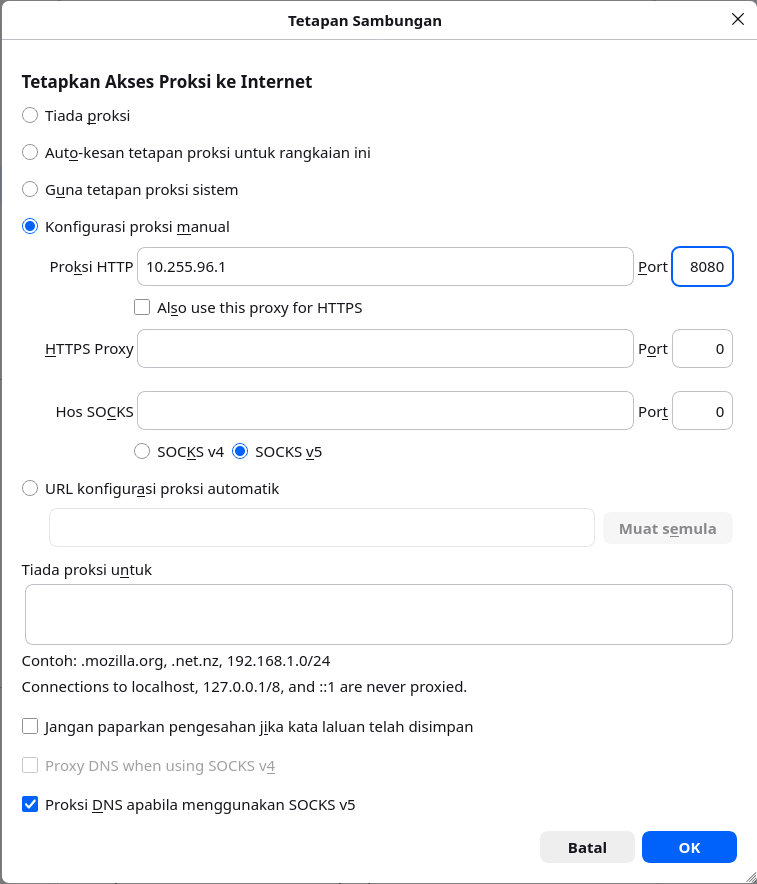 Konfigurasi proksi HTTP Firefox