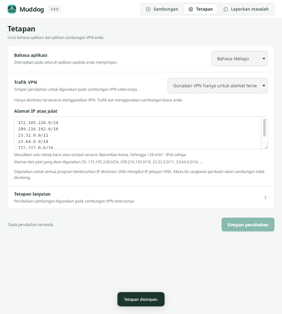 Tetapan — Muddog 2.0.0 (Linux)