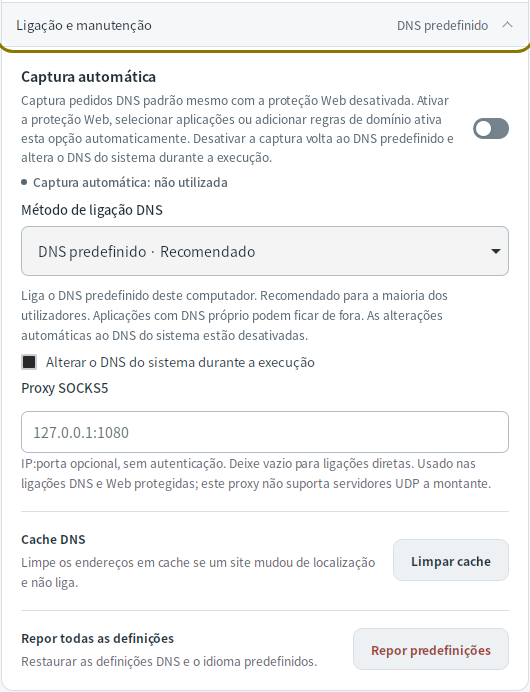 Definições de ligação DNS — Mudfish DNS 0.1.3 (Linux)