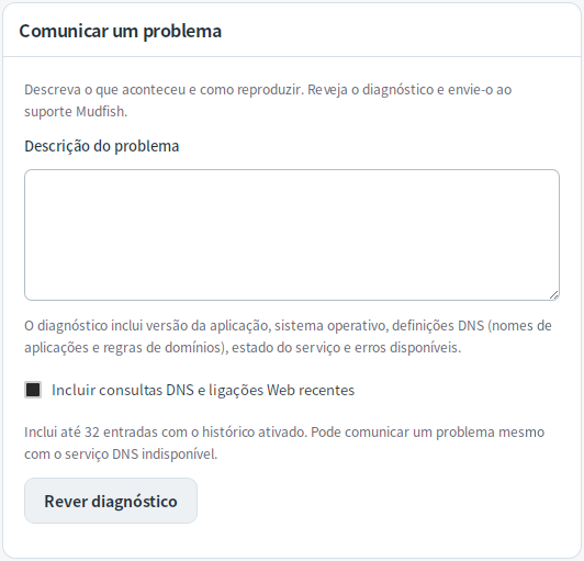 Formulário de relatório de problemas — Mudfish DNS 0.1.3 (Linux)