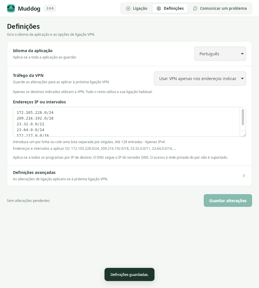 Definições — Muddog 2.0.0 (Linux)