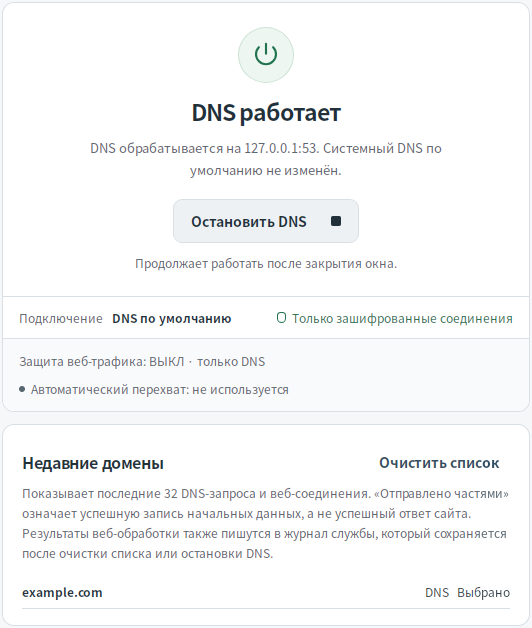Недавние DNS-запросы — Mudfish DNS 0.1.3 (Linux)