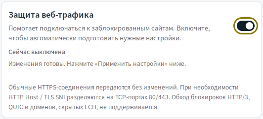 Настройки веб-защиты до применения — Mudfish DNS 0.1.3 (Linux)
