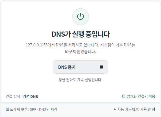 Stav spusteného DNS — Mudfish DNS 0.1.3 (Linux)