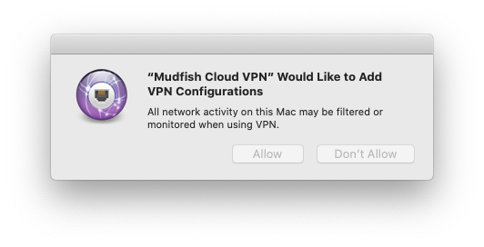 Дозвола за додавање VPN конфигурације у macOS