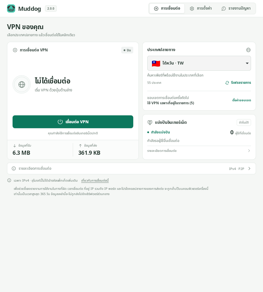 การเชื่อมต่อ VPN — Muddog 2.0.0 (Linux)