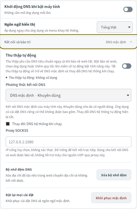 Bộ nhớ đệm DNS và đặt lại — Mudfish DNS 0.1.3 (Linux)
