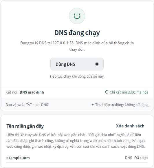 Truy vấn DNS gần đây — Mudfish DNS 0.1.3 (Linux)